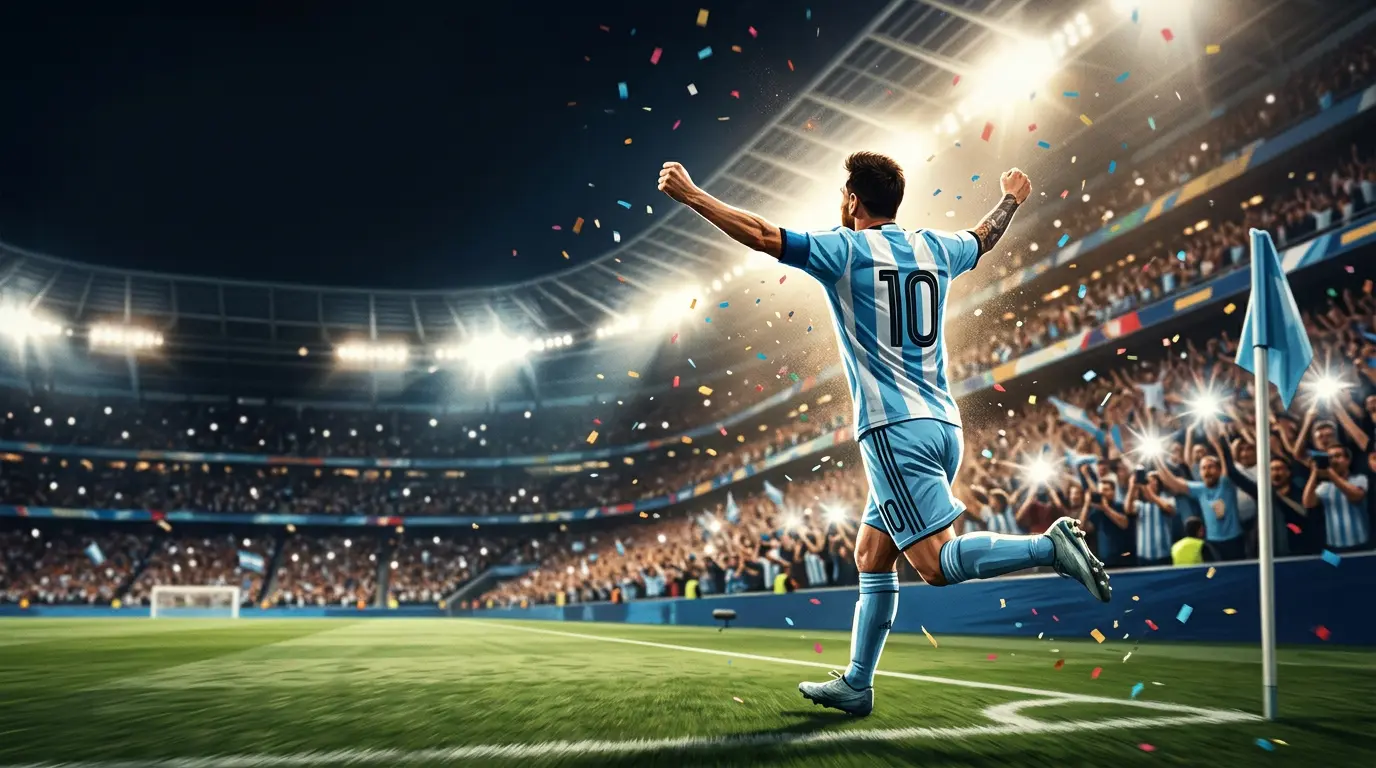 Lionel Messi ünnepli világbajnoki rekordgólját az Argentína–Ausztria mérkőzésen a 2026-os tornán