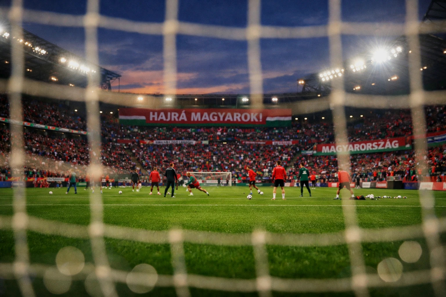 Futballpálya a VB 2026 mérkőzése előtt, a szurkolók a lelátón várakoznak